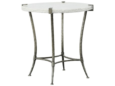 Fairfield Chair Palermo Round Chiseled White Marble Stainless Steel End Table