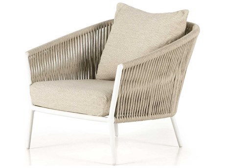 Four Hands Outdoor Solano Ivory Rope / White Aluminum Lounge Chair with Faye Sand Cushion