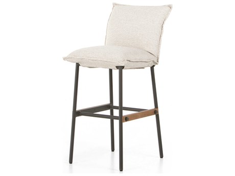 Four Hands Outdoor Solano Bronze Aluminum / Natural Teak Bar Stool with Faye Sand Cushion