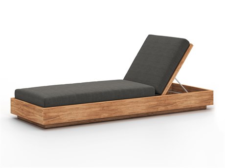 Four Hands Outdoor Solano Natural Teak Resin with Charcoal Cushion Chaise Lounge