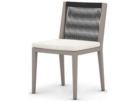 Four Hands Outdoor Solano Dark Grey Rope / Weathered Grey Teak Dining Chair with Natural Ivory Cushion