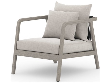 Four Hands Outdoor Solano Weathered Grey Teak / Dark Grey Rope Lounge Chair with Stone Grey Cushion