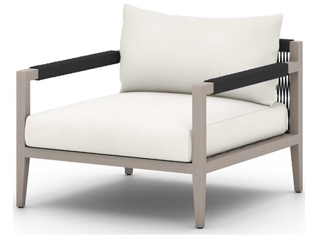 Four Hands Outdoor Solano Weathered Grey Teak / Dark Grey Rope Lounge Chair with Natural Ivory Cushion