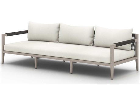 Four Hands Outdoor Solano Natural Ivory / Weathered Grey Dark Rope Polypropylene Teak Cushion Sofa