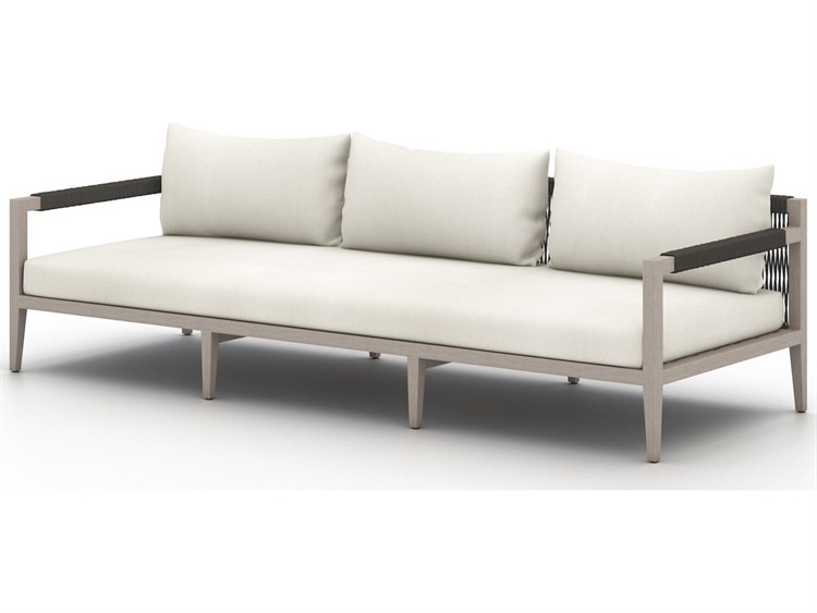 Four Hands Outdoor Solano Natural Ivory / Weathered Grey Dark Rope Polypropylene Teak Cushion Sofa