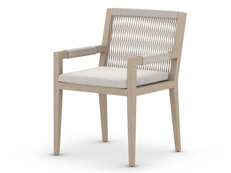 Four Hands Outdoor Solano Washed Brown / Grey Rope Resin Teak Dining Chair with Stone Grey Cushion