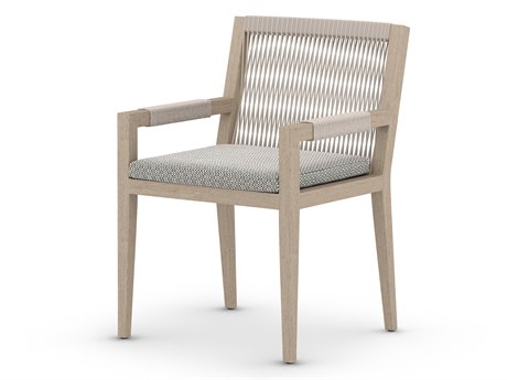 Four Hands Outdoor Solano Washed Brown / Grey Rope Resin Teak Dining Chair with Faye Ash Cushion
