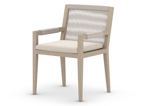 Four Hands Outdoor Solano Washed Brown / Grey Rope Resin Teak Dining Chair with Faye Sand Cushion