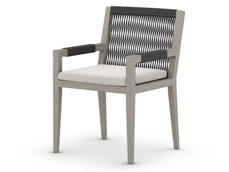 Four Hands Outdoor Solano Weathered Grey / Dark Grey Rope Resin Teak Dining Chair with Stone Grey Cushion