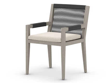 Four Hands Outdoor Solano Weathered Grey / Dark Grey Rope Resin Teak Dining Chair with Faye Sand Cushion