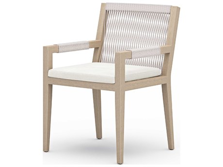 Four Hands Outdoor Solano Washed Brown Teak / Grey Rope Dining Chair with Natural Ivory Cushion