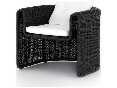 Four Hands Outdoor Grass Roots Vintage Coal Lounge Chair with Stinson White Cushion