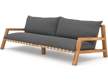 Four Hands Outdoor Solano Natural Teak / Ivory Strap Sofa with Charcoal Cushion