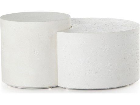 Four Hands Outdoor Constantine Textured White Concrete Round Coffee Table