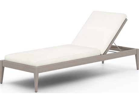 Four Hands Outdoor Solano Weathered Grey Teak / Dark Grey Rope Chaise Lounge with Natural Ivory Cushion