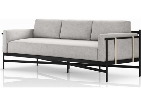 Four Hands Outdoor Solano Bronze Aluminum / Ivory Strap Sofa with Stone Grey Cushion
