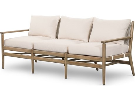 Four Hands Outdoor Halsted Rosen Natural Wood Cushion Sofa in Lakin Oat