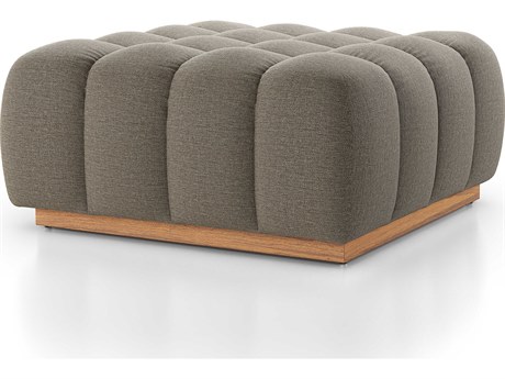 Four Hands Outdoor Solano Natural Teak Ottoman with Alessi Fawn Cushion