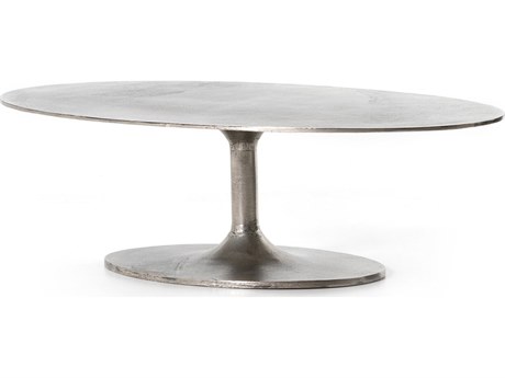 Four Hands Outdoor Marlow Raw Antique Nickel Aluminum Oval Coffee Table