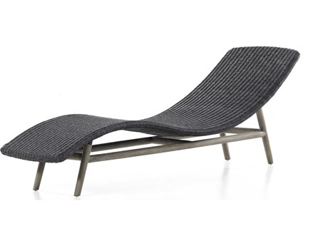 Four Hands Outdoor Grass Roots Vintage Coal Polypropylene / Weathered Grey Teak Chaise Lounge