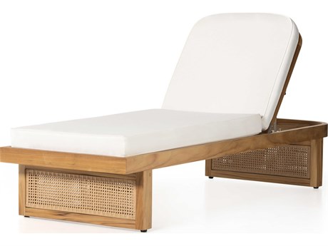 Four Hands Outdoor Duvall Natural Teak / Faux Rattan Chaise Lounge with Natural Ivory Cushion
