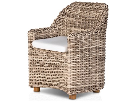 Four Hands Outdoor Pembrook Venao Ivory / Natural Teak / Chunky Sand Woven Arm Dining Chair