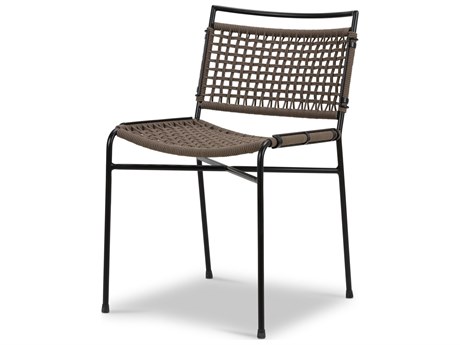 Four Hands Outdoor Irondale Wharton Satin Black Iron Dining Side Chair in Earth Rope