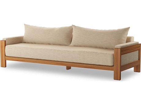 Four Hands Outdoor Duvall Natural Teak Sofa with Casa Cream Cushion