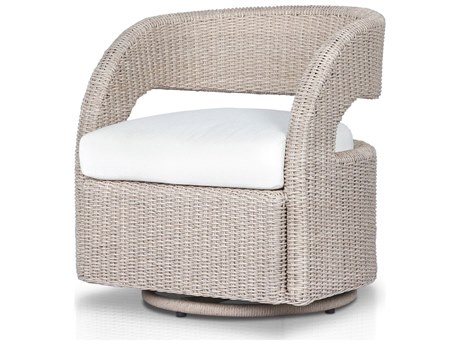 Four Hands Outdoor Providence Hawkins Vintage White Wicker Cushion Swivel Chair in Faye Cream