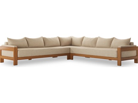 Four Hands Outdoor Duvall Natural Teak Three-Piece Sectional Sofa with Casa Cream Cushion