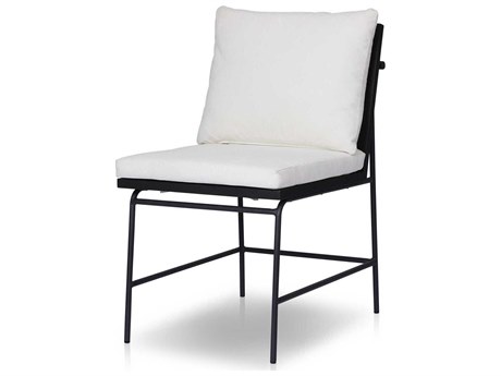 Four Hands Outdoor Grass Roots Crete Arashi Salt Charcoal Iron Black Teak Steel Cushion Dining Chair