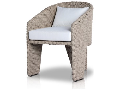 Four Hands Outdoor Providence Fae Vintage White Wicker Cushion Dining Arm Chair in Stinson White