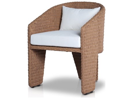 Four Hands Outdoor Providence Fae Vintage Natural Wicker Cushion Dining Arm Chair in Stinson White