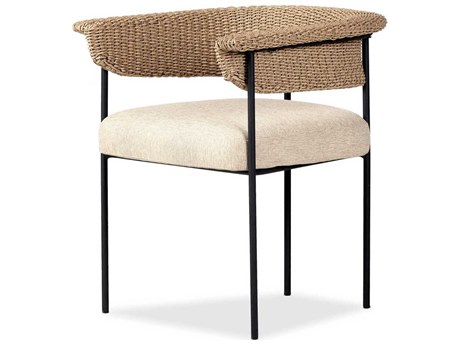 Four Hands Outdoor Grass Roots Carrie Ellor Beige Charcoal Iron Faux Hyacinth Polypropylene Cushion Dining Chair