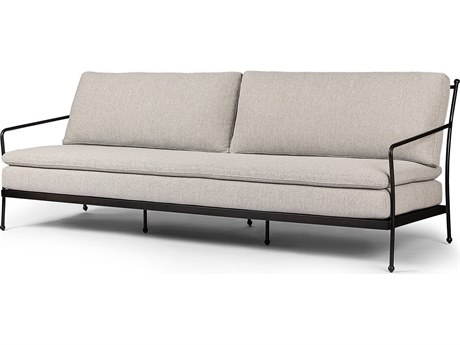 Four Hands Outdoor Westgate Tally Matte Gunmetal Aluminum Cushion Sofa in Ramiro Ecru