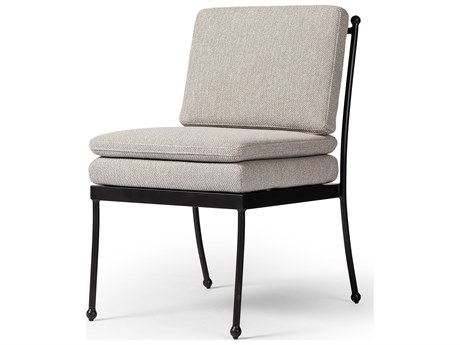 Four Hands Outdoor Westgate Tally Matte Gunmetal Aluminum Cushion Dining Side Chair in Ramiro Ecru