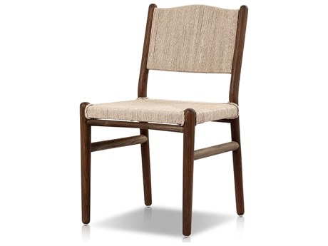 Four Hands Outdoor Grass Roots Herrin Stained Saddle Brown Teak Dining Side Chair in Vintage White