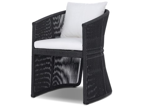 Four Hands Outdoor Solano Mondira Faux Black Hyacinth Cushion Dining Arm Chair in Arashi Salt