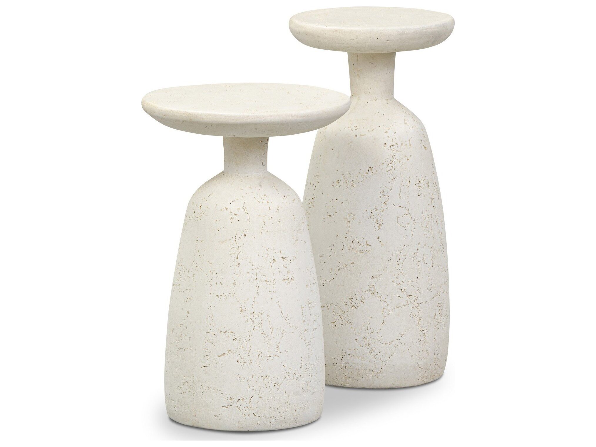Ramara Modern Classic Aged White Concrete Round Outdoor Nesting End Tables