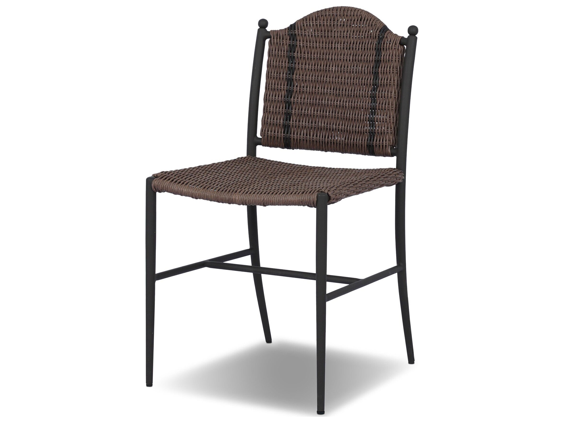 Abel Updated Traditional Brown Woven Dark Bronze Steel Outdoor Dining Chair