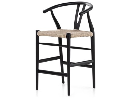 Four Hands Outdoor Grass Roots Vintage White Teak Wicker Bar Stool