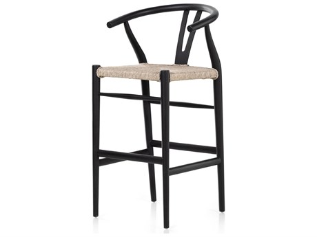 Four Hands Outdoor Grass Roots Vintage White Teak Wicker Bar Stool