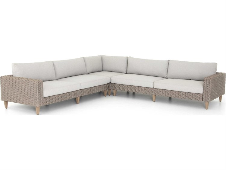 Four Hands Outdoor Solano Stone Grey Light Rope Washed Brown Teak Cushion Sofa