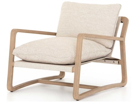 Four Hands Outdoor Solano Washed Brown Teak Lounge Chair with Faye Sand Cushion