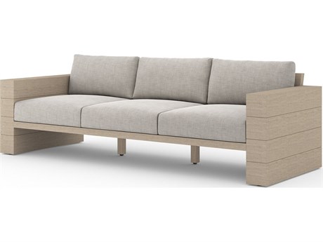Four Hands Outdoor Grass Roots Leroy Washed Brown Teak Cushion Sofa in Stone Grey