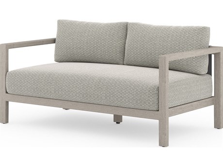 Four Hands Outdoor Solano Sonoma Weathered Grey Teak Cushion 60" Sofa in Faye Ash