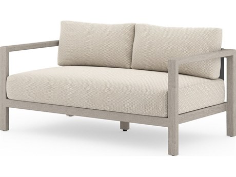 Four Hands Outdoor Solano Sonoma Weathered Grey Teak Cushion 60" Sofa in Faye Sand