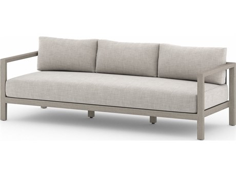 Four Hands Outdoor Solano Sonoma Weathered Grey Teak Cushion 88" Sofa in Stone Grey