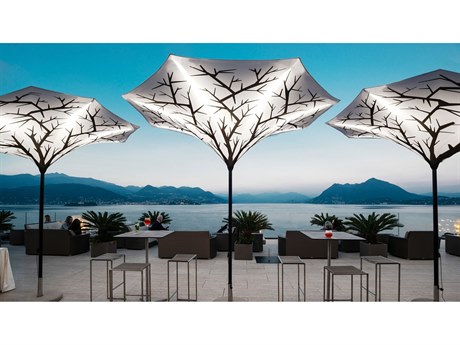 FIM Umbrellas The Plant Aluminum 10 Foot Round Crank Umbrella with Tree Printed Fabric