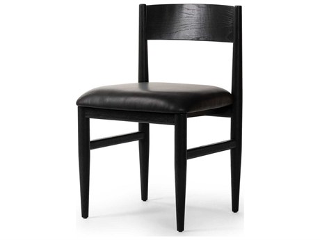 Four Hands Ashford Oak Wood Black Faux Leather Side Dining Chair
